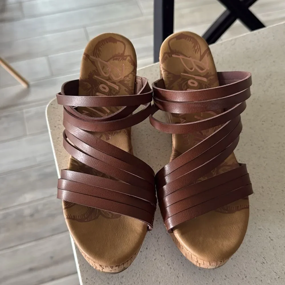 Blowfish Brown Cork Wedge Sandals